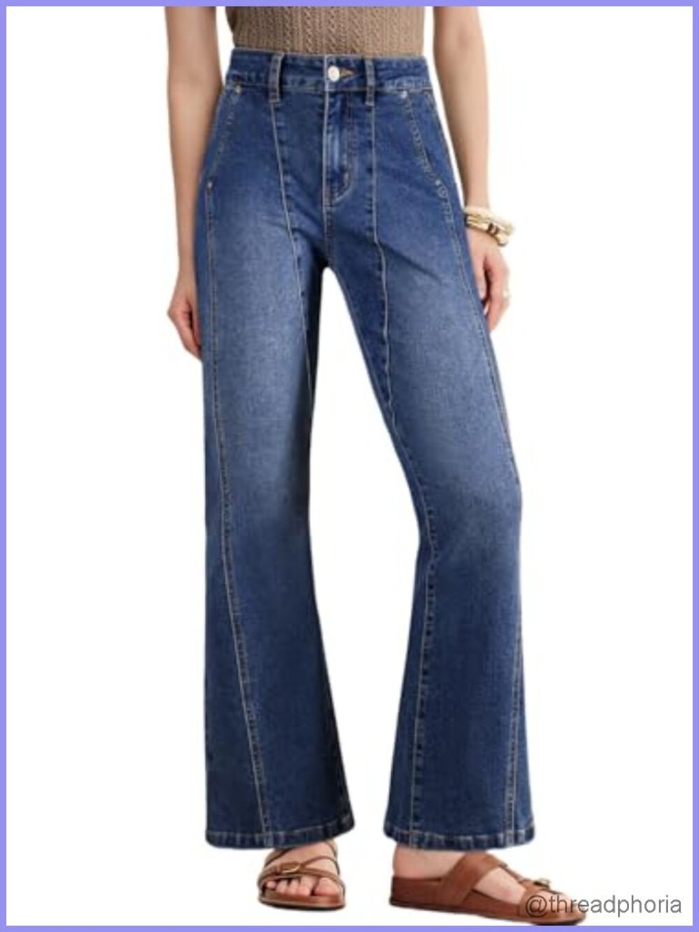 Women's High Waisted Wide Leg Ankle Jeans Stretchy Denim Flared Slanted Pockets